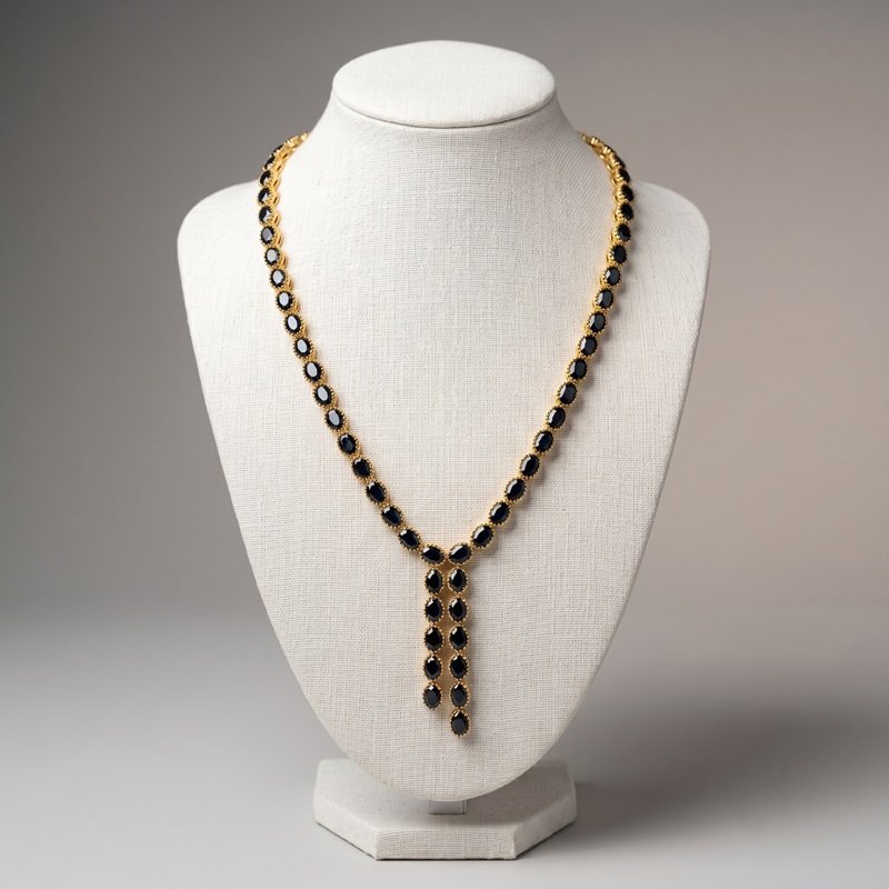 1 - Elegant Midnight Symphony Dark Blue Sapphire Y-Necklace