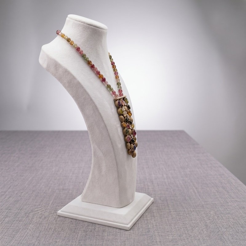 2 - Multi-Color Natural Tourmaline Statement Necklace