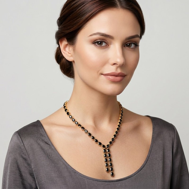 4 - Elegant Midnight Symphony Dark Blue Sapphire Y-Necklace