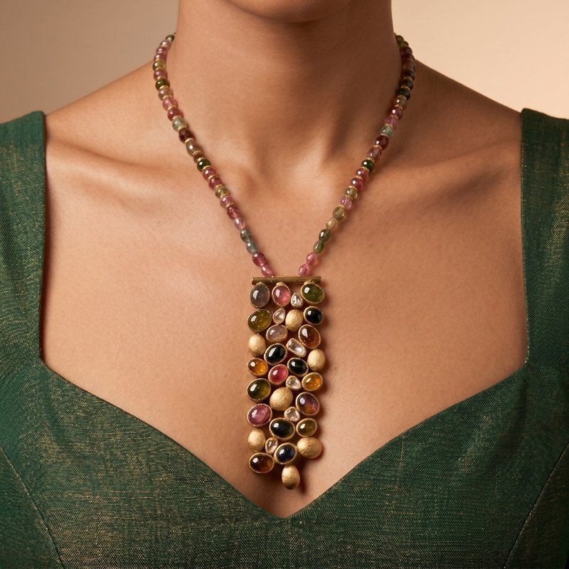 4 - Multi-Color Natural Tourmaline Statement Necklace