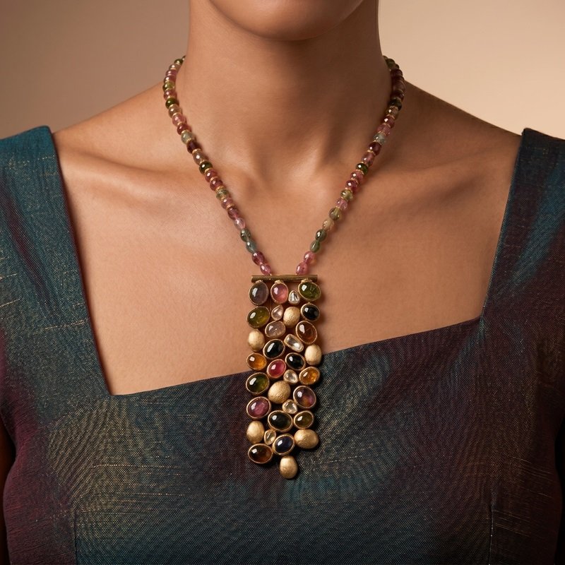 5 - Multi-Color Natural Tourmaline Statement Necklace