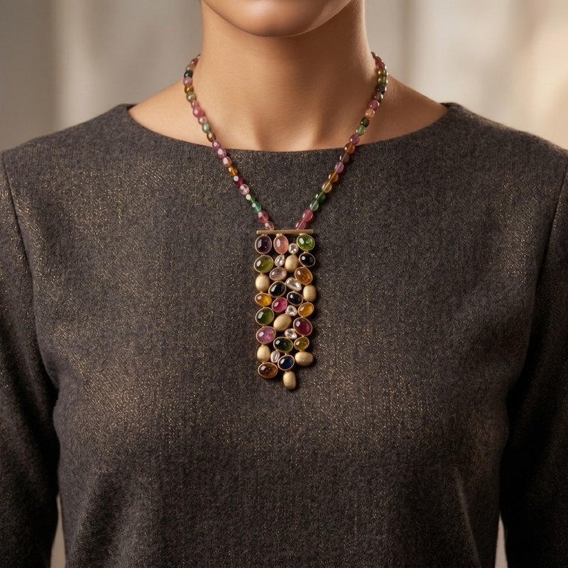 6 - Multi-Color Natural Tourmaline Statement Necklace