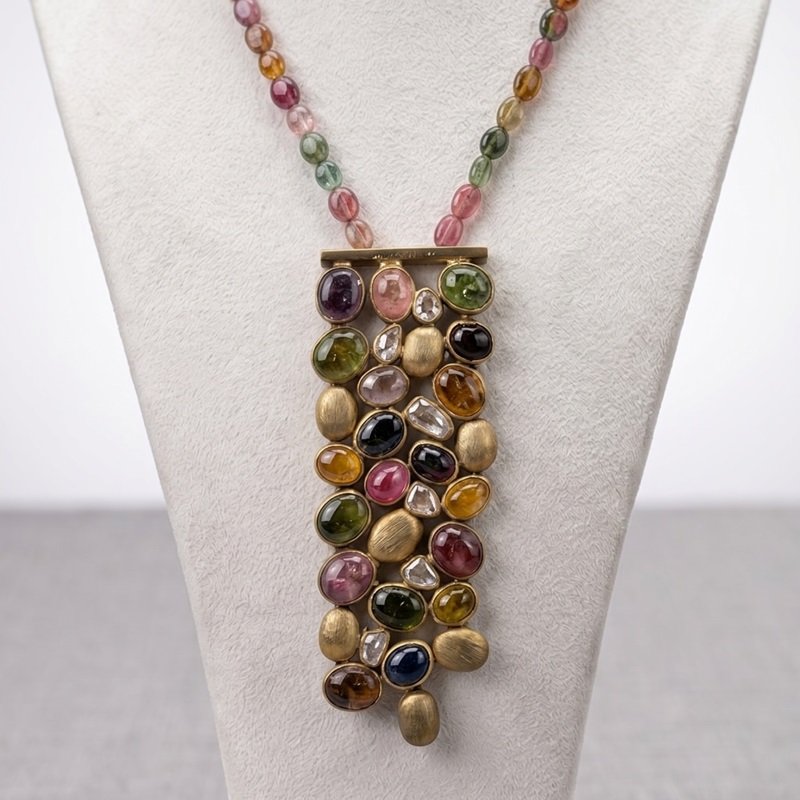 Multi-Color Natural Tourmaline Statement Necklace