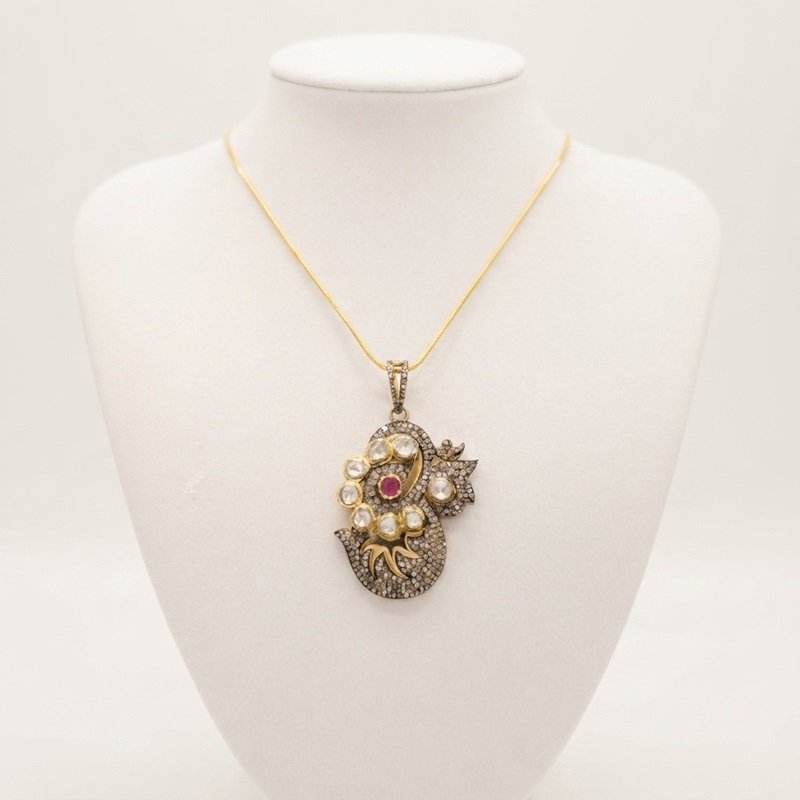 1 - Imperial Paisley Polki Diamond & Ruby Heirloom Pendant