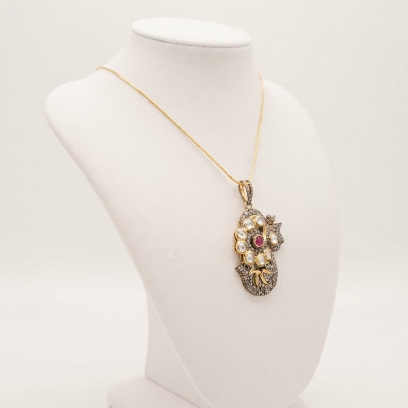 2 - Imperial Paisley Polki Diamond & Ruby Heirloom Pendant