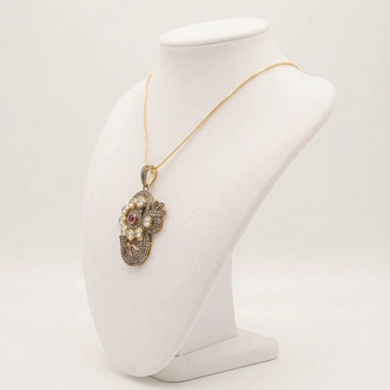 3 - Imperial Paisley Polki Diamond & Ruby Heirloom Pendant