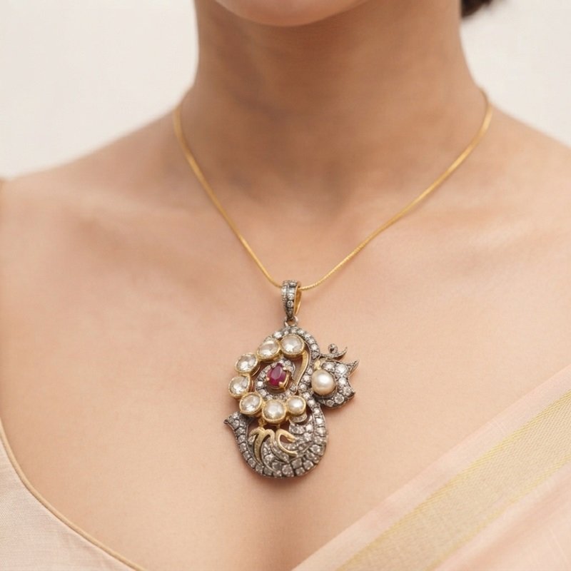 5 - Imperial Paisley Polki Diamond & Ruby Heirloom Pendant